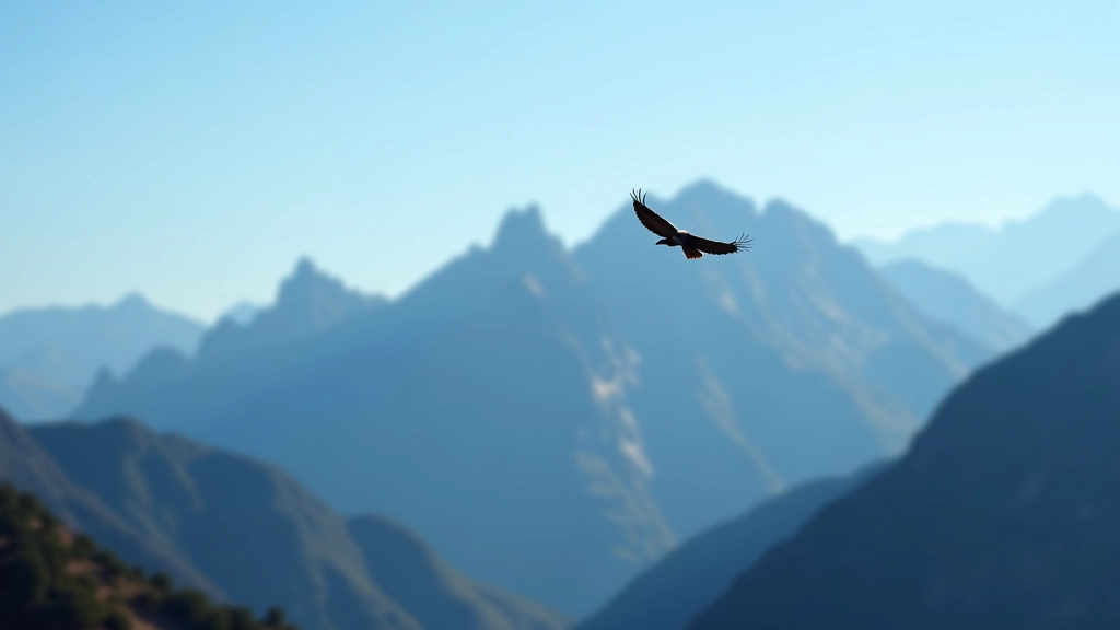 Condor volando sobre las cumbres de la quebrada con cielo despejado
