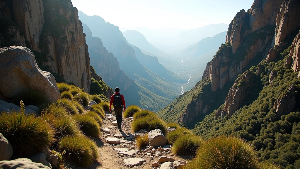 Sendero rocoso con ascenso moderado entre vegetación de montaña